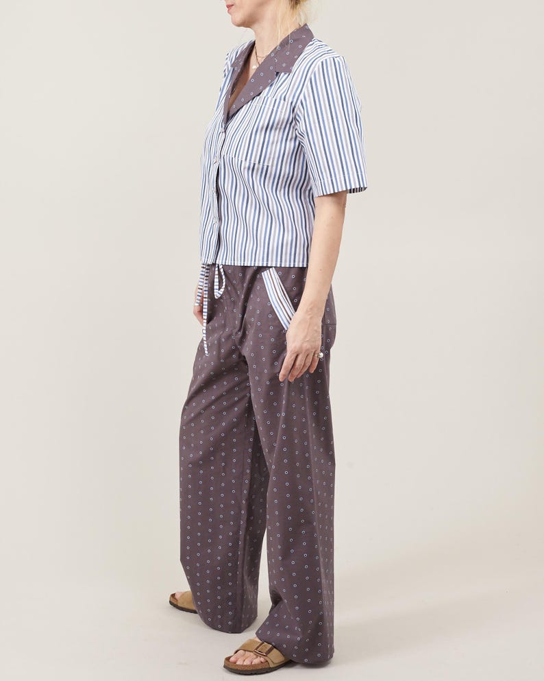 Lightweight Summer Set | Striped Shirt & Polka Dot Wide Leg Pants | Relaxed PJ Style Co-ords
