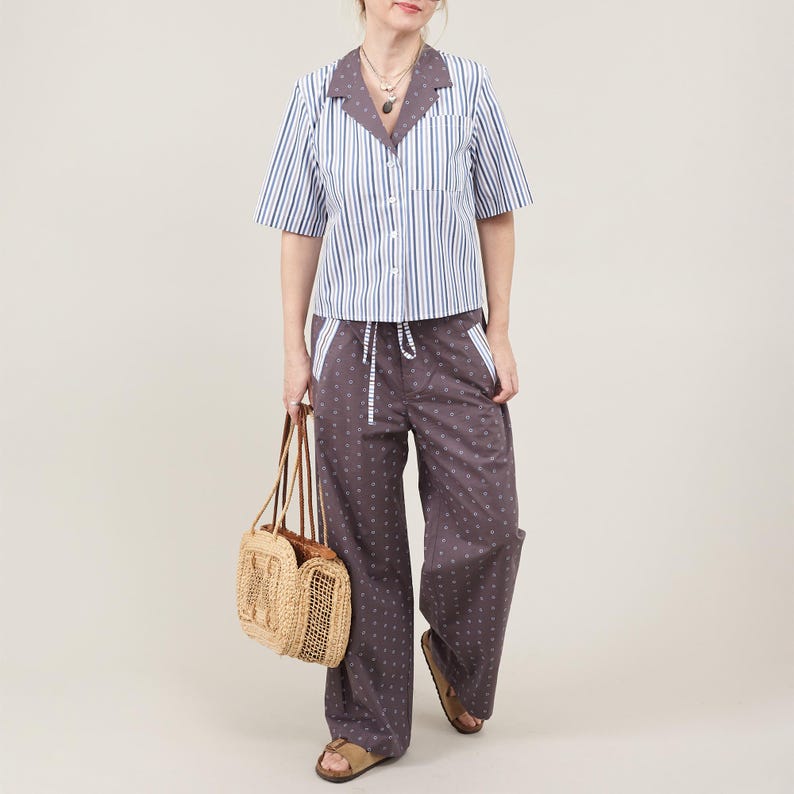 Lightweight Summer Set | Striped Shirt & Polka Dot Wide Leg Pants | Relaxed PJ Style Co-ords