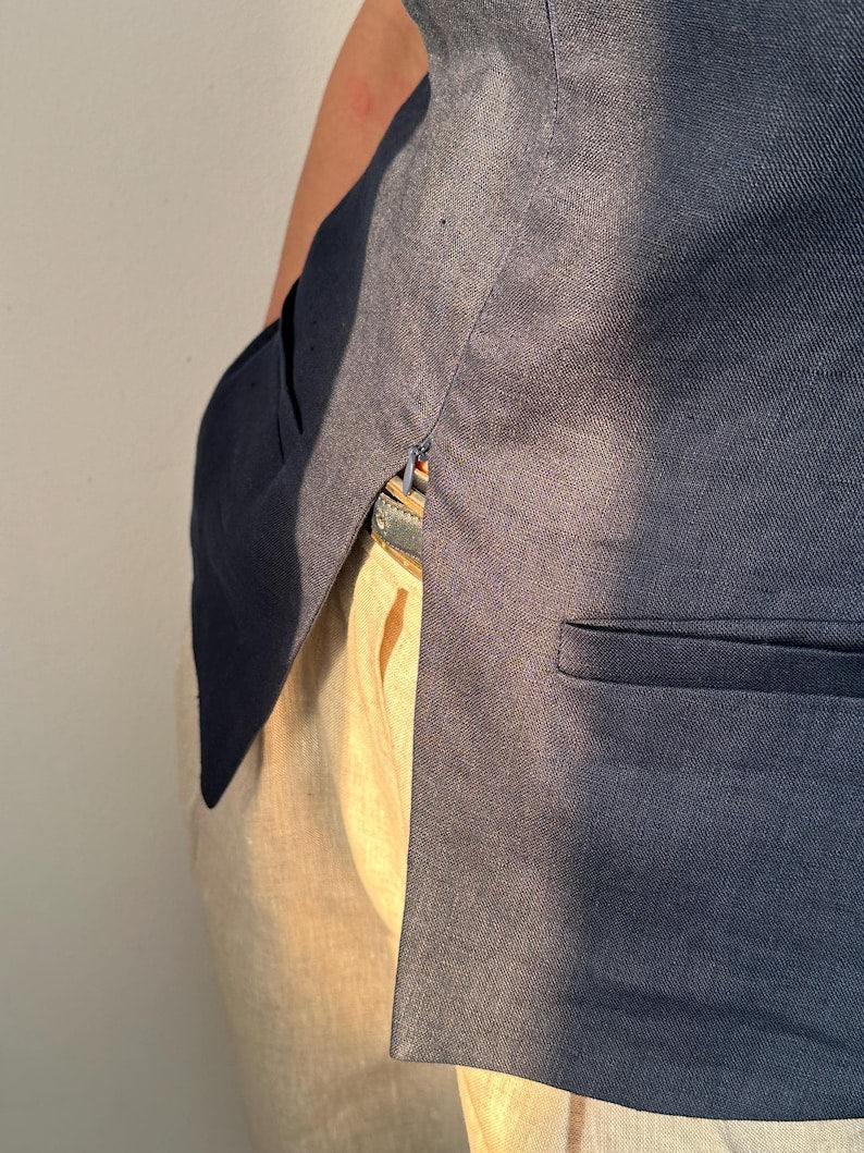 Linen Waistcoat – Elegant Sleeveless Summer Top, Long Line Tailored Vest for Smart Casual and Minimalist Looks