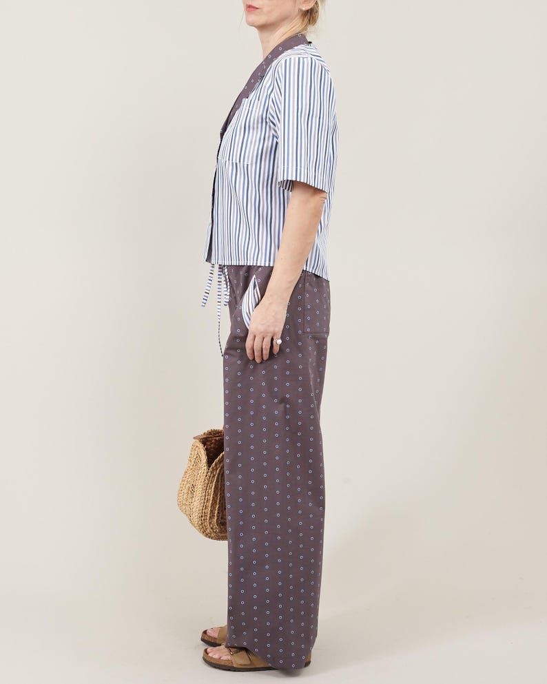 Lightweight Summer Set | Striped Shirt & Polka Dot Wide Leg Pants | Relaxed PJ Style Co-ords