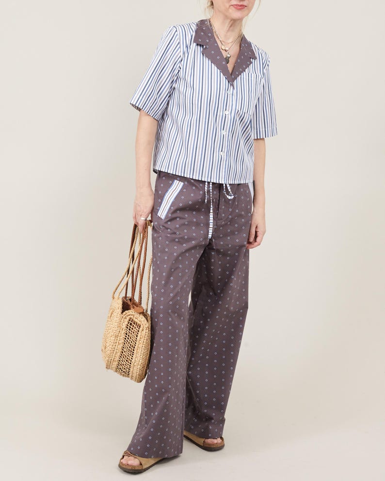 Lightweight Summer Set | Striped Shirt & Polka Dot Wide Leg Pants | Relaxed PJ Style Co-ords