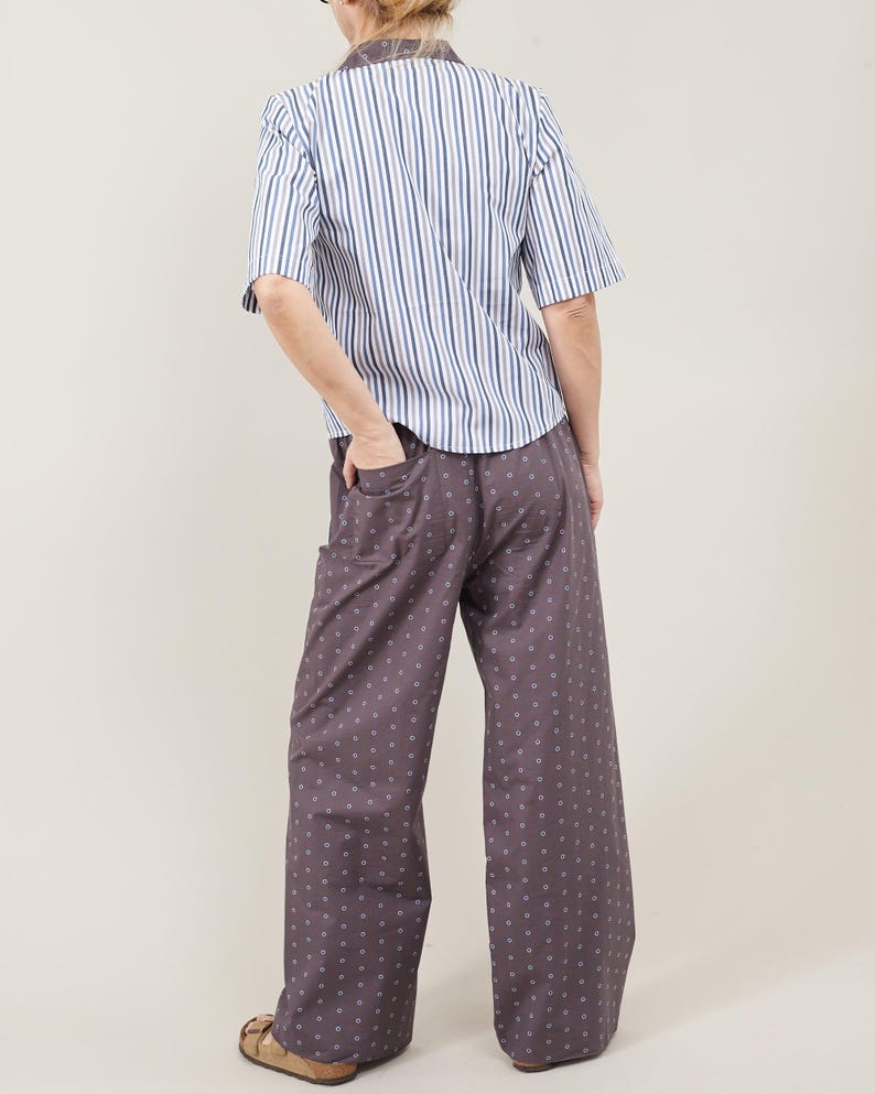 Lightweight Summer Set | Striped Shirt & Polka Dot Wide Leg Pants | Relaxed PJ Style Co-ords