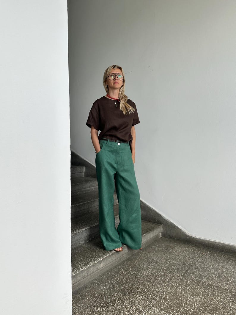 Slouchy Linen Pants for Summer | Chic Wide Leg Trousers for Women | Custom Size and Length Available