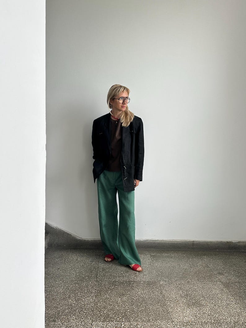 Slouchy Linen Pants for Summer | Chic Wide Leg Trousers for Women | Custom Size and Length Available
