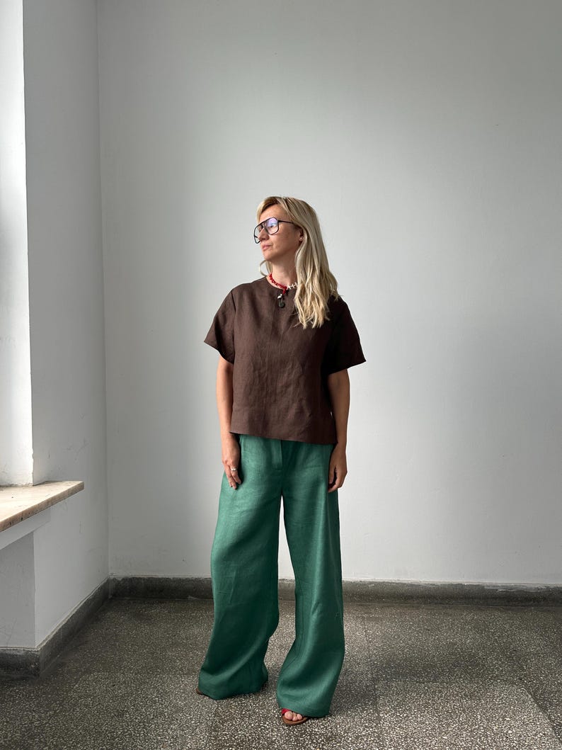 Slouchy Linen Pants for Summer | Chic Wide Leg Trousers for Women | Custom Size and Length Available