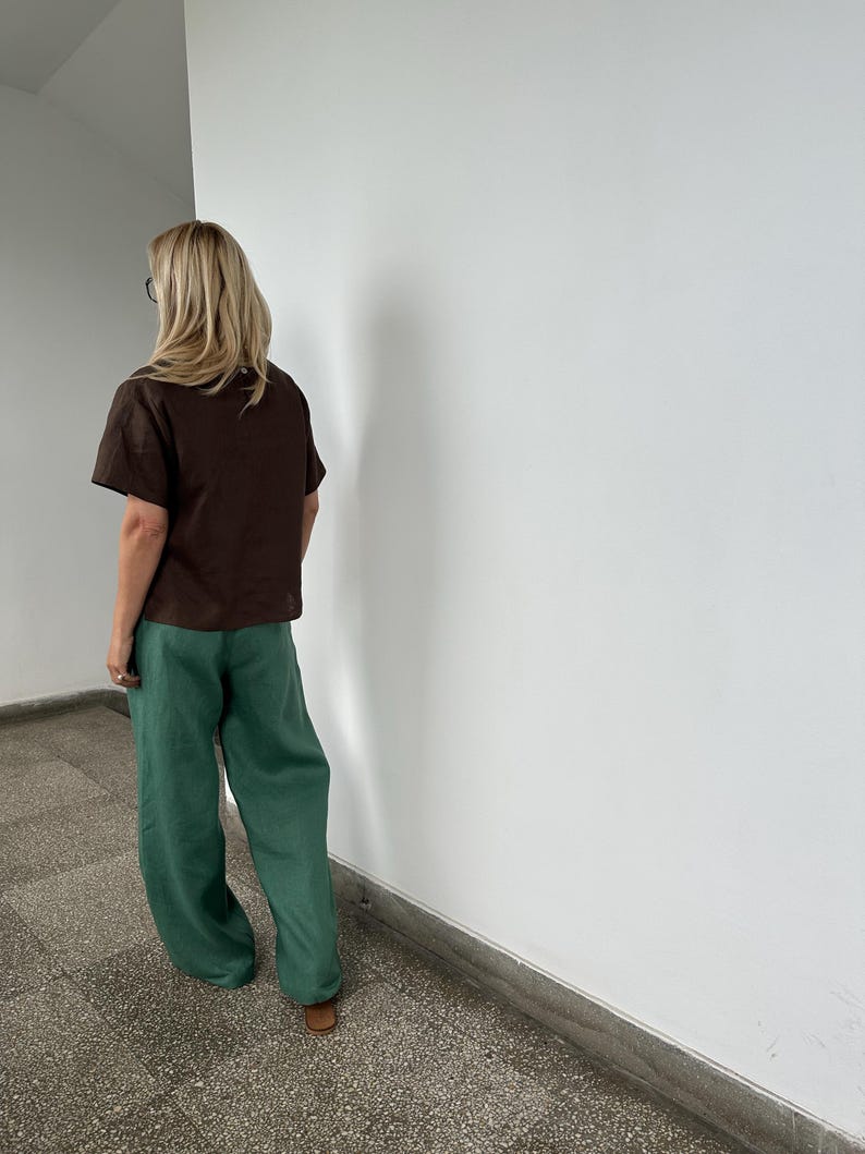 Slouchy Linen Pants for Summer | Chic Wide Leg Trousers for Women | Custom Size and Length Available