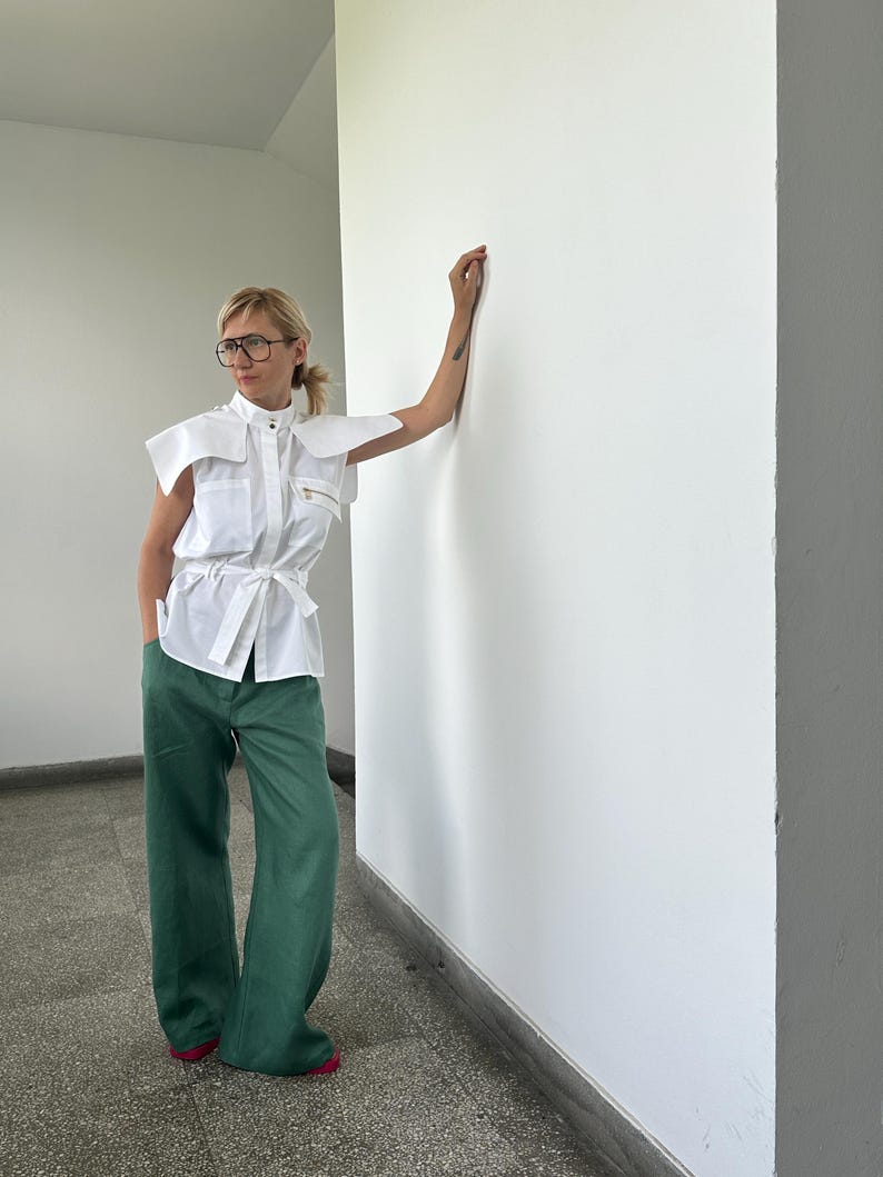 Slouchy Linen Pants for Summer | Chic Wide Leg Trousers for Women | Custom Size and Length Available