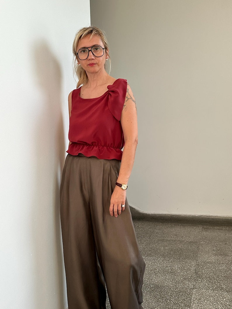 100% Silk Tank Top with Bow and Ruffled Hem | Wedding Guest Separates