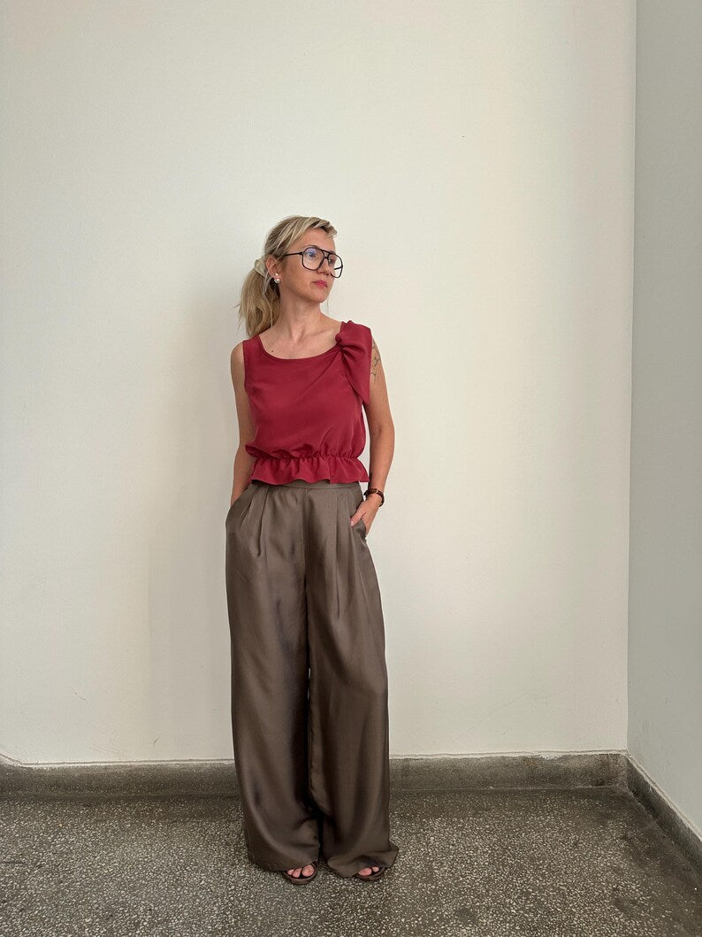 100% Silk Tank Top with Bow and Ruffled Hem | Wedding Guest Separates