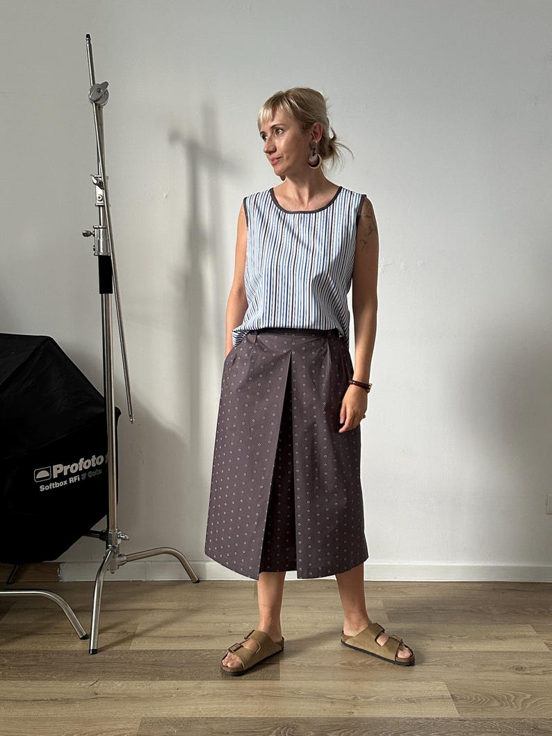 Top Skirt Summer Set – Lightweight Cotton Co-ords – Striped Tank Top and Polka Dot Midi Skirt Casual Outfit for Women