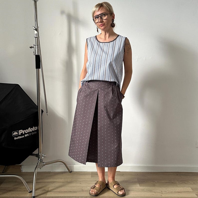 Top Skirt Summer Set – Lightweight Cotton Co-ords – Striped Tank Top and Polka Dot Midi Skirt Casual Outfit for Women