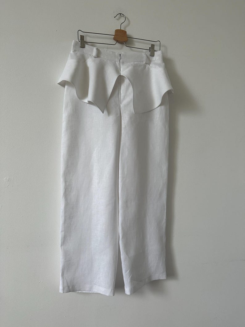 White Linen Pants for Women | Wide Leg Trousers with Skirt Overlay