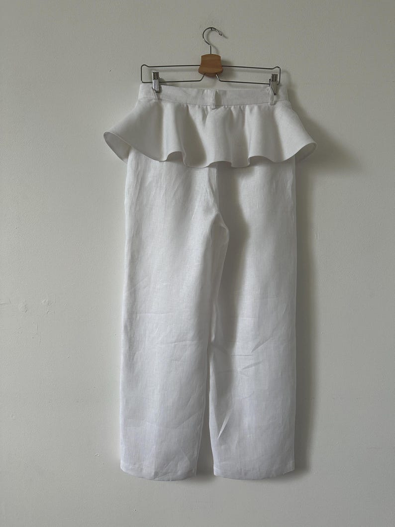 White Linen Pants for Women | Wide Leg Trousers with Skirt Overlay