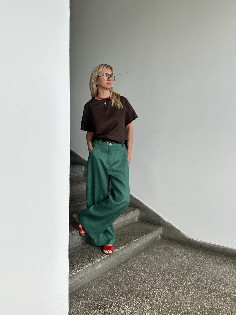 Slouchy Linen Pants for Summer | Chic Wide Leg Trousers for Women | Custom Size and Length Available