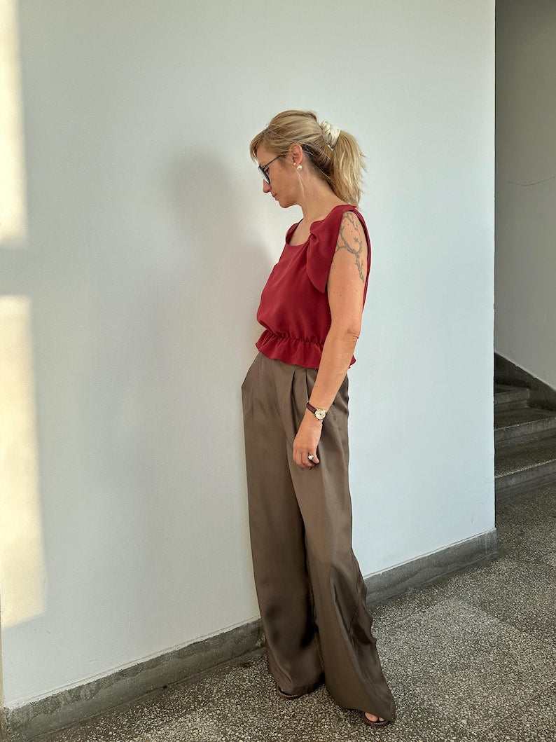 100% Silk Tank Top with Bow and Ruffled Hem | Wedding Guest Separates