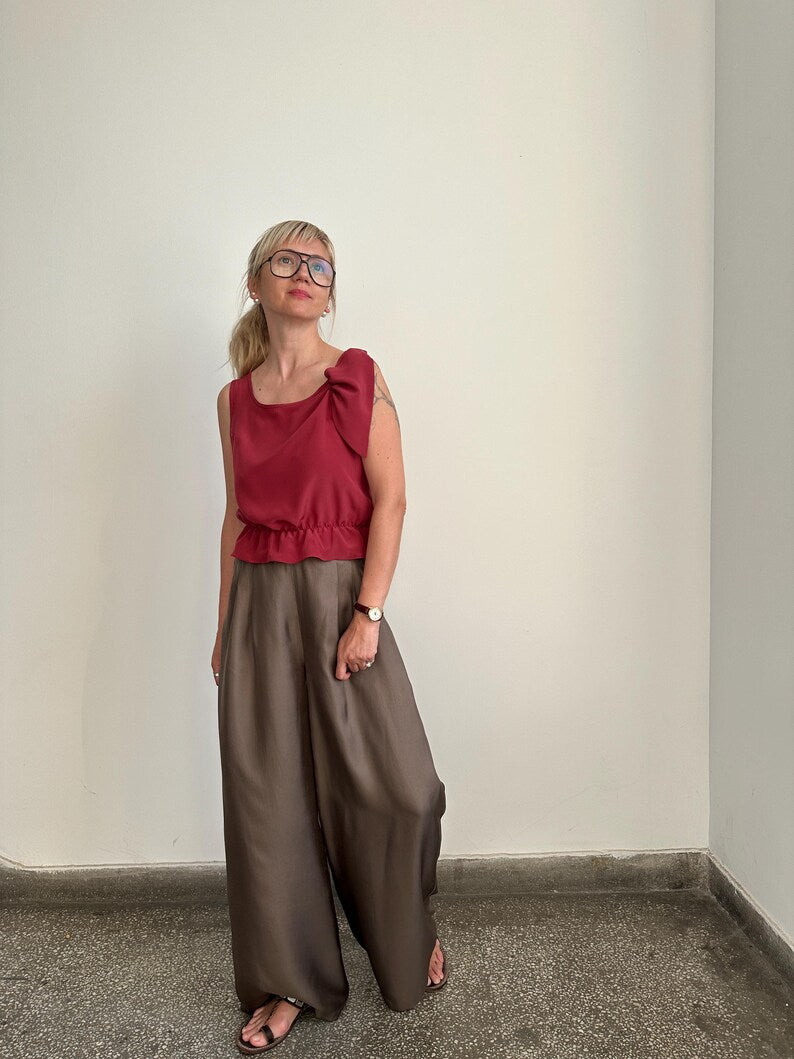 100% Silk Tank Top with Bow and Ruffled Hem | Wedding Guest Separates