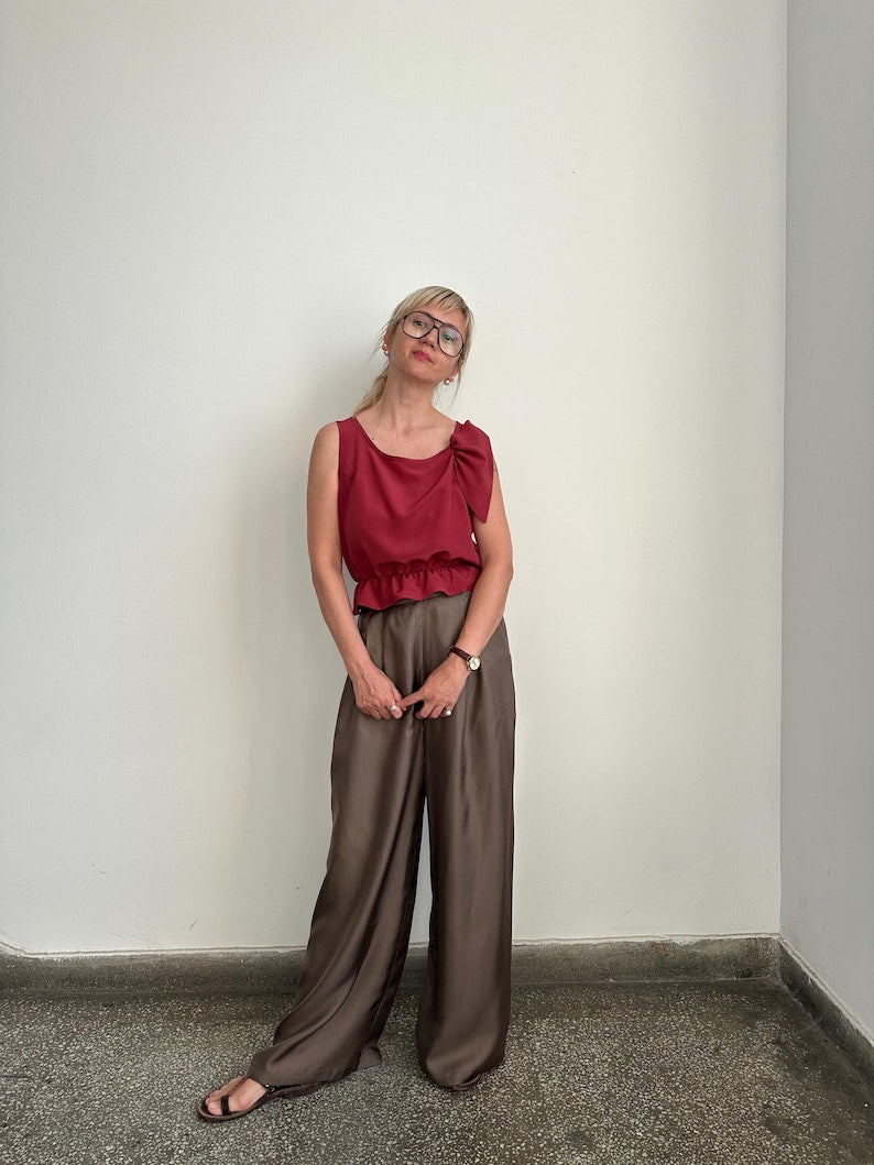 100% Silk Tank Top with Bow and Ruffled Hem | Wedding Guest Separates