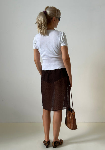 Chocolate brown sheer silk jacquard skirt, Fine Thee, view 4