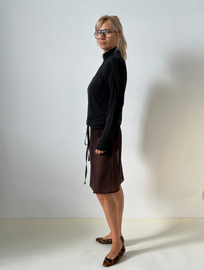 Chocolate brown sheer silk jacquard skirt, Fine Thee, view 2