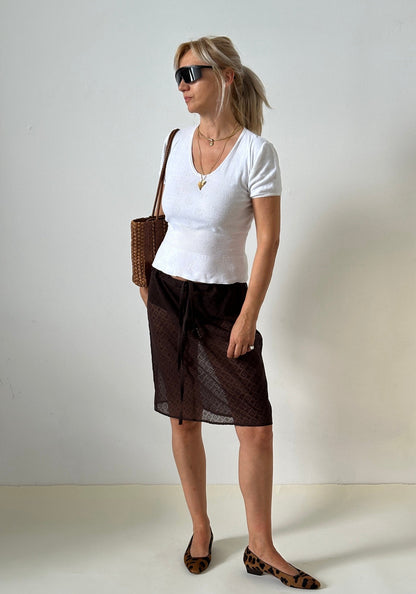 Chocolate brown sheer silk jacquard skirt, Fine Thee, view 7