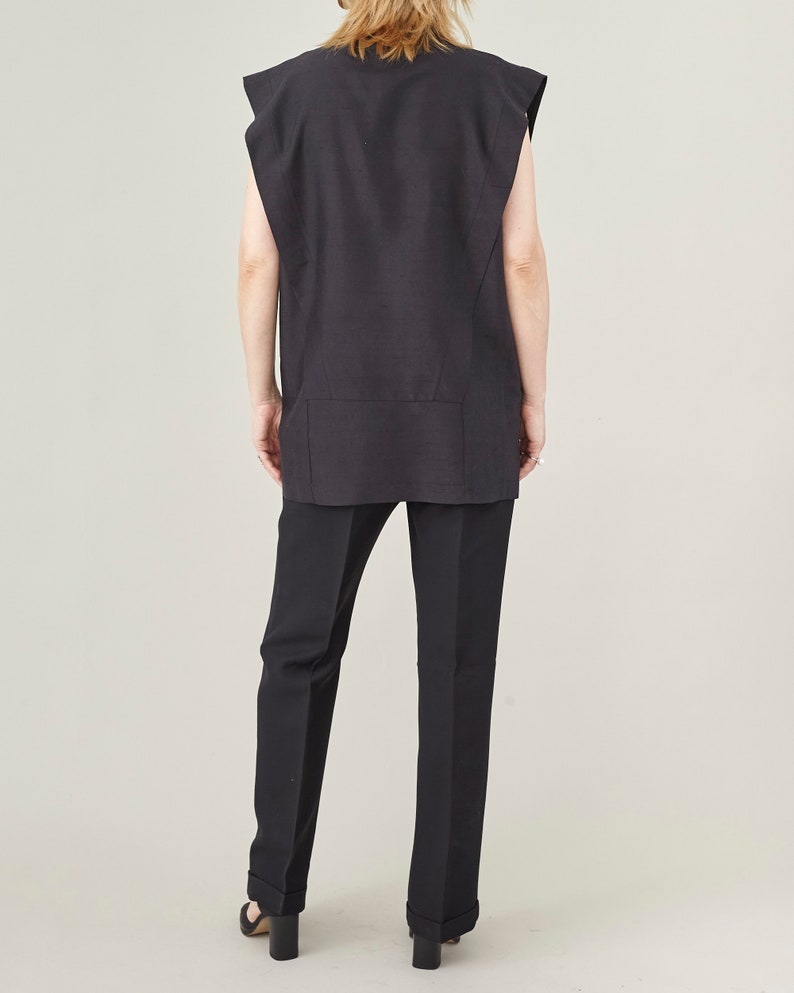 100% Silk Sleeveless Blazer – Strong Padded Shoulders by Fine Thee, product image 7