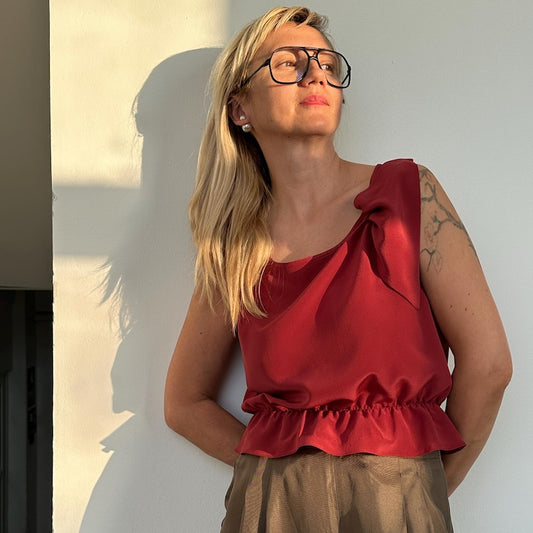 100% Silk Tank Top – Bow and Ruffled Hem by Fine Thee, product image 1