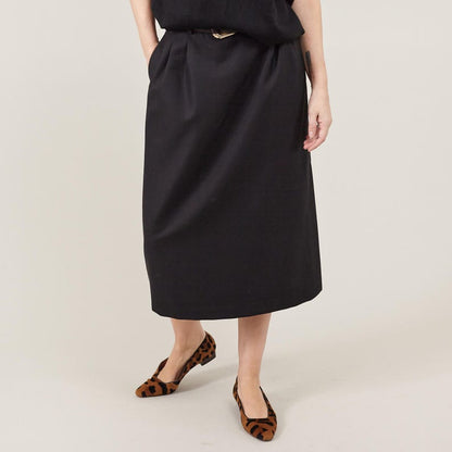 Black Wool Midi Skirt – Elegant Natural Fiber Office & Daywear