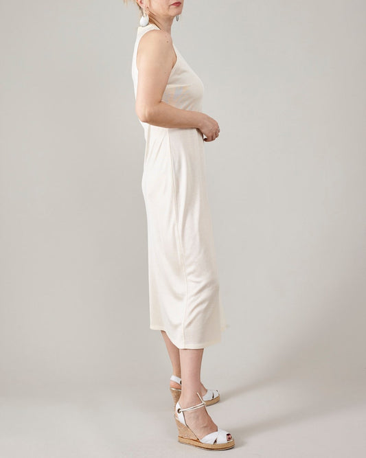 Butter White Silk Midi Dress – Sleeveless, Semi-Sheer by Fine Thee, product image 1
