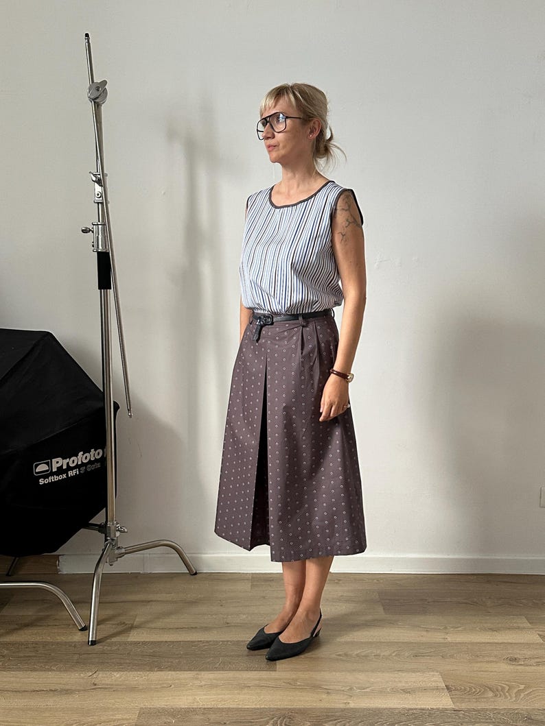 Cotton Two-Piece Set – Striped Top and Polka Dot Midi Skirt by Fine Thee, product image 2