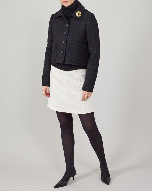 Women's cropped wool tweed blazer, single-breasted and fully lined, by Fine Thee