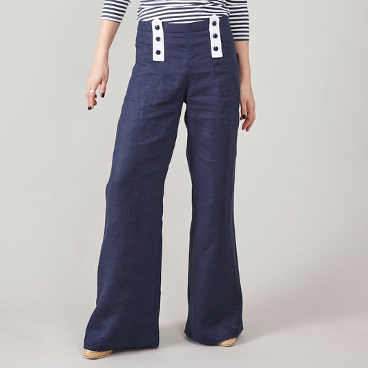 High-Waisted Linen Sailor Pants – Wide-Leg Flare by Fine Thee, product image 1