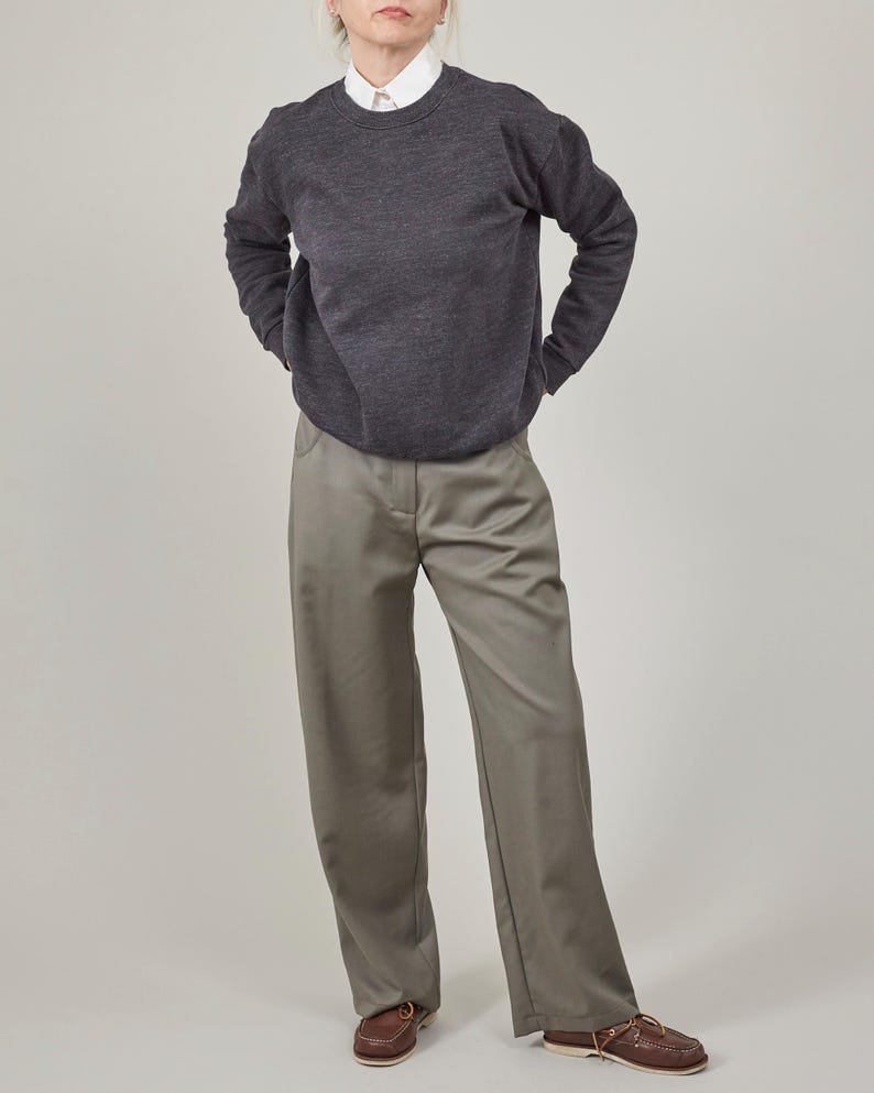 Khaki Wool Straight-Leg Pants – Relaxed Tailored Fit by Fine Thee, product image 2
