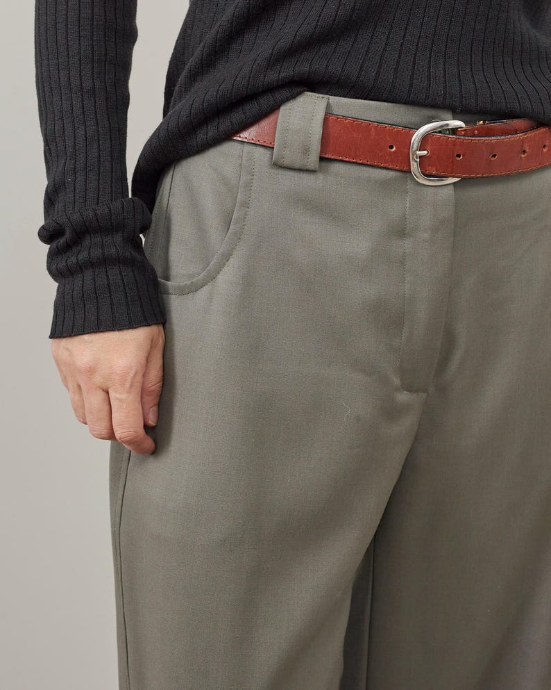 Khaki Wool Straight-Leg Pants – Relaxed Tailored Fit by Fine Thee, product image 3