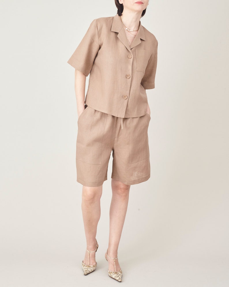 Linen Bermuda Shorts – Drawstring Elastic Waist by Fine Thee, product image 3