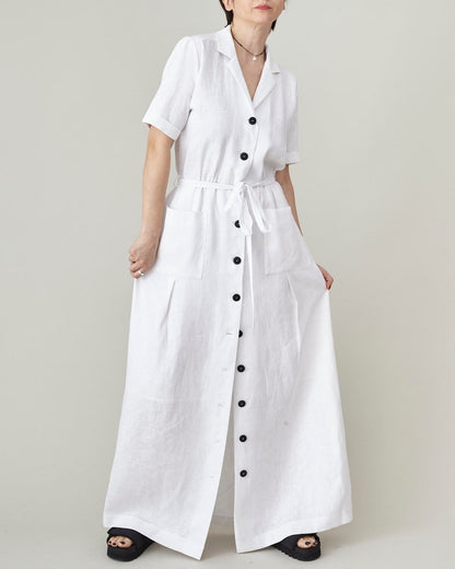 Linen Button-Front Maxi Dress – Tie Waist and Pockets by Fine Thee, product image 5