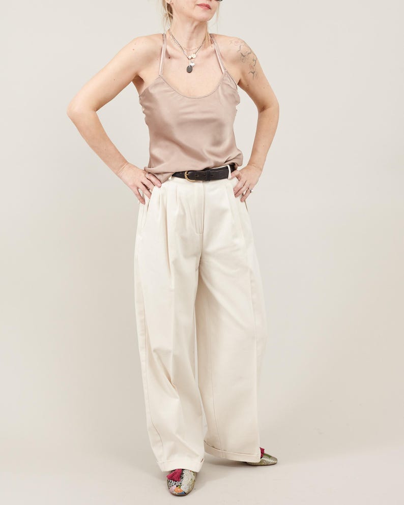 Off-White Cotton Wide-Leg Pants – High-Waisted by Fine Thee, product image 3