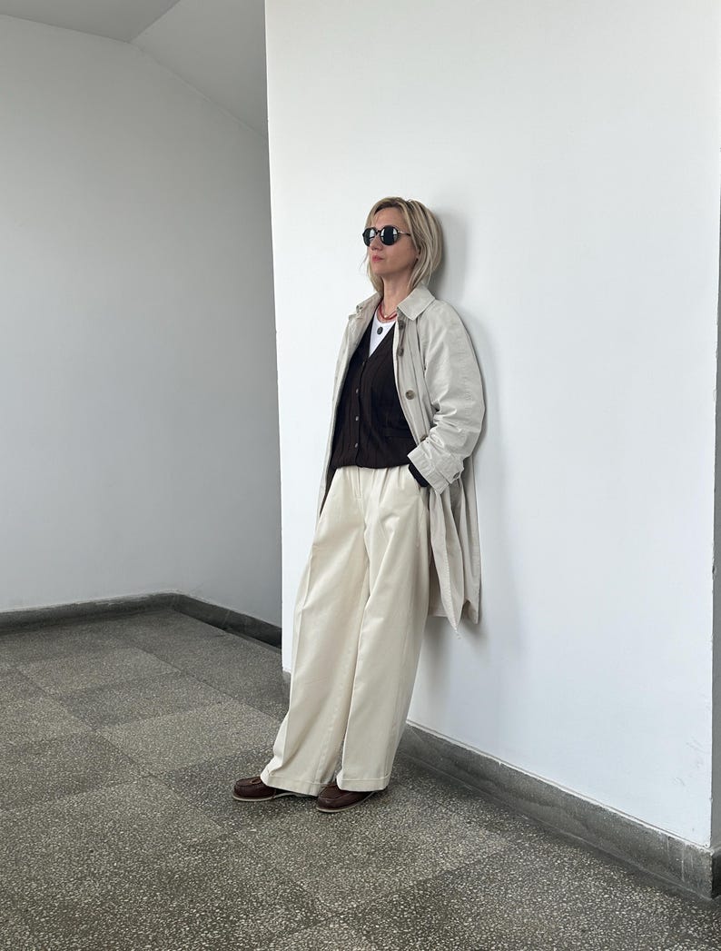 Off-White Cotton Wide-Leg Pants – High-Waisted by Fine Thee, product image 4