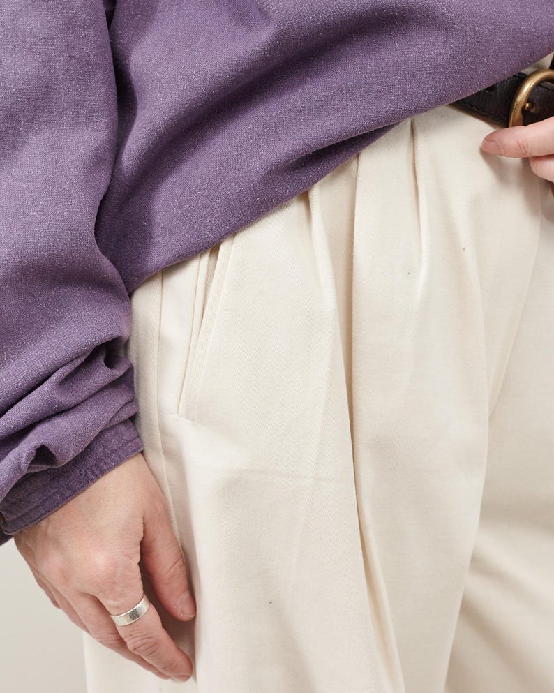 Off-White Cotton Wide-Leg Pants – High-Waisted by Fine Thee, product image 6