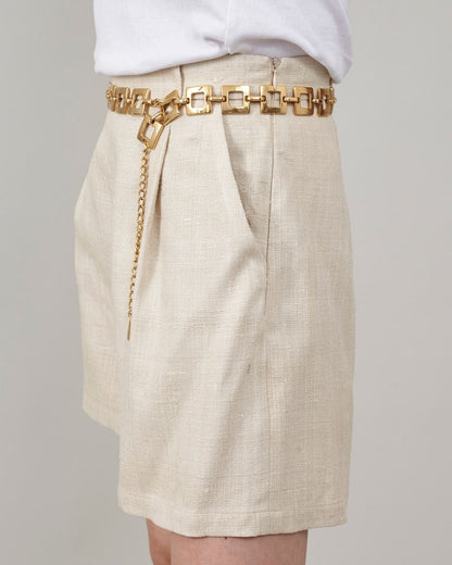 Raw Silk Pleated Shorts – High-Waisted, Butter White by Fine Thee, product image 4