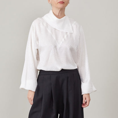 Silk Blouse – Bishop Sleeves and Draped High Collar by Fine Thee, product image 3