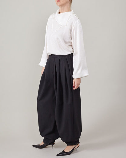 Silk Blouse – Bishop Sleeves and Draped High Collar by Fine Thee, product image 4