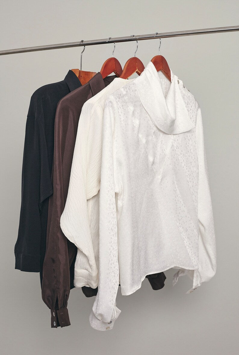 Silk Blouse – Bishop Sleeves and Draped High Collar by Fine Thee, product image 7