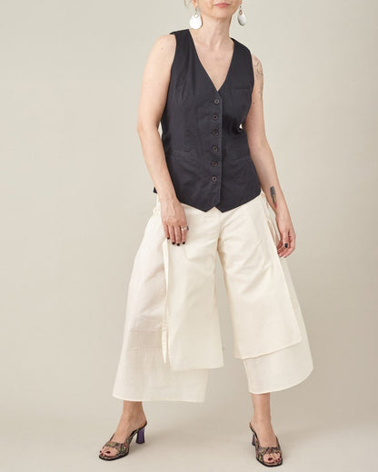 Silk-Cotton Cropped Culotte Pants – Layered Wrap Design by Fine Thee, product image 2