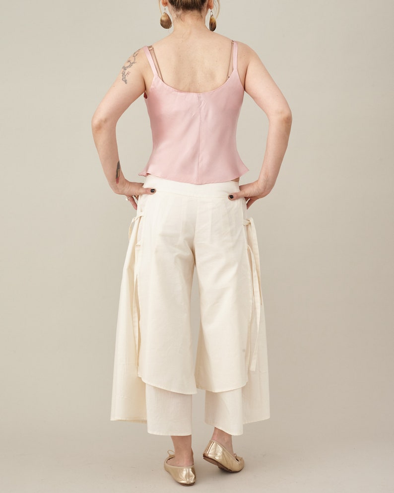 Silk-Cotton Cropped Culotte Pants – Layered Wrap Design by Fine Thee, product image 4
