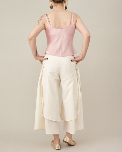 Silk-Cotton Cropped Culotte Pants – Layered Wrap Design by Fine Thee, product image 4