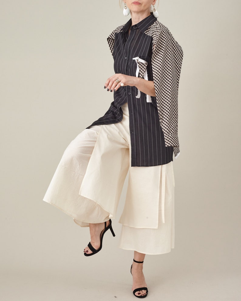 Silk-Cotton Cropped Culotte Pants – Layered Wrap Design by Fine Thee, product image 5