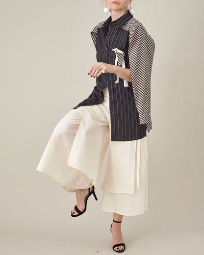 Silk-Cotton Cropped Culotte Pants – Layered Wrap Design by Fine Thee, product image 5