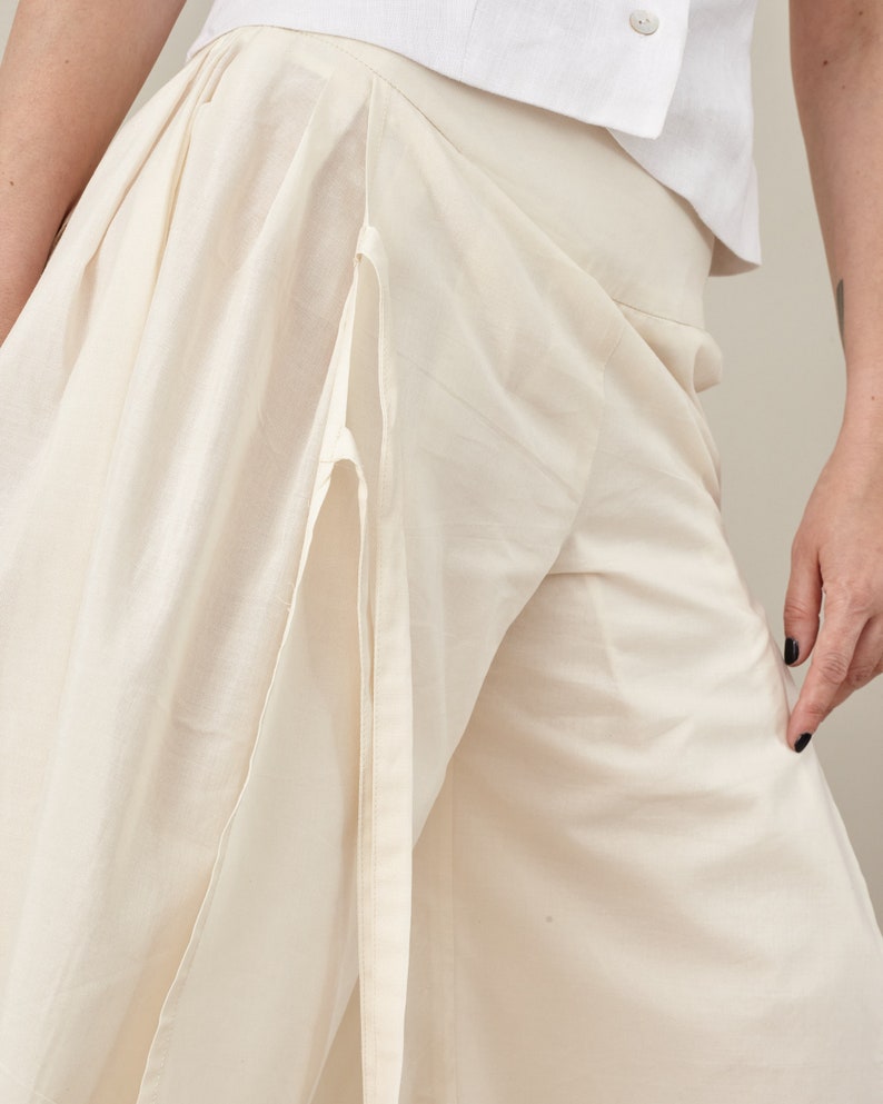 Silk-Cotton Cropped Culotte Pants – Layered Wrap Design by Fine Thee, product image 7