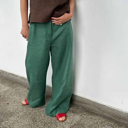 Slouchy Linen Wide-Leg Pants – Mid-Rise by Fine Thee, product image 1