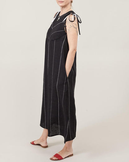Striped Linen Maxi Dress – A-Line, Adjustable Ties by Fine Thee, product image 4